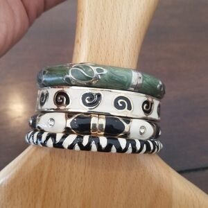 4 Pcs Enameled Bracelets Cloisonne Different Designs On Bangles